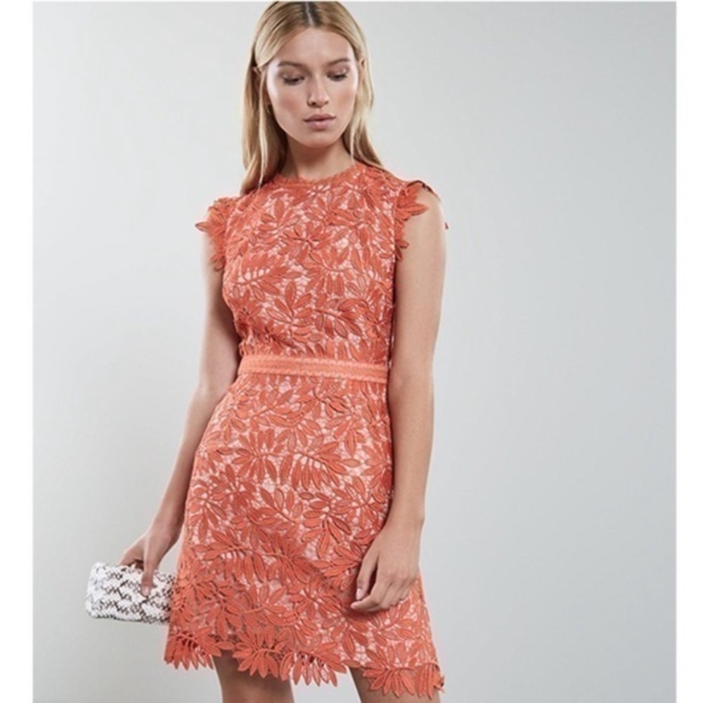 Reiss Coral Lace Mini Dress